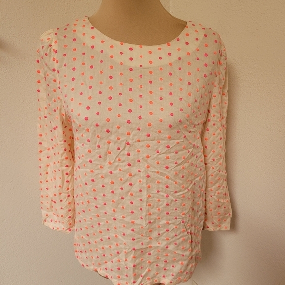 Anthropologie Isato polka dot embroidered cream and pink 3/4 length blouse - Picture 3 of 9